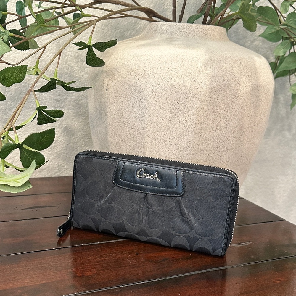 Coach Black and Dark Gray Signature “C”Wallet